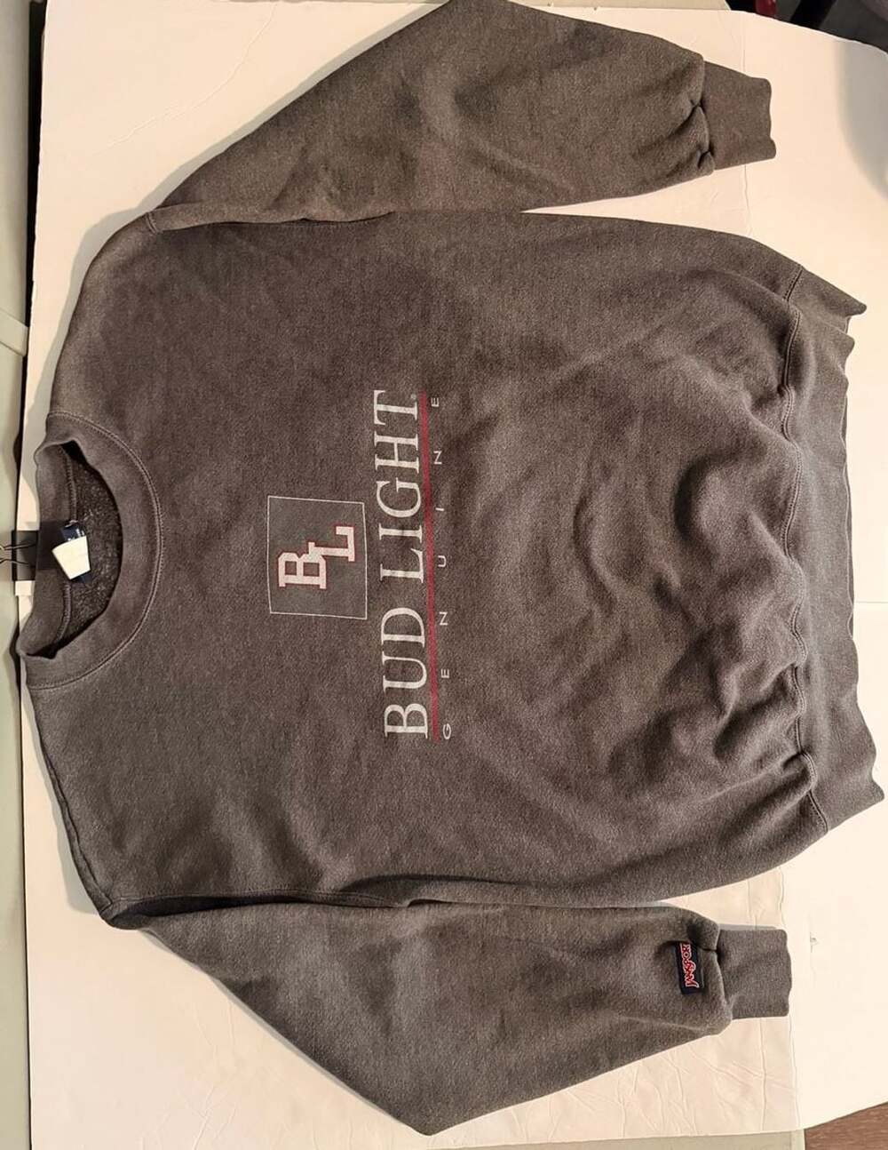 Vintage JanSport Bud Light Genuine Crewneck Sweatshirt Gray Size L